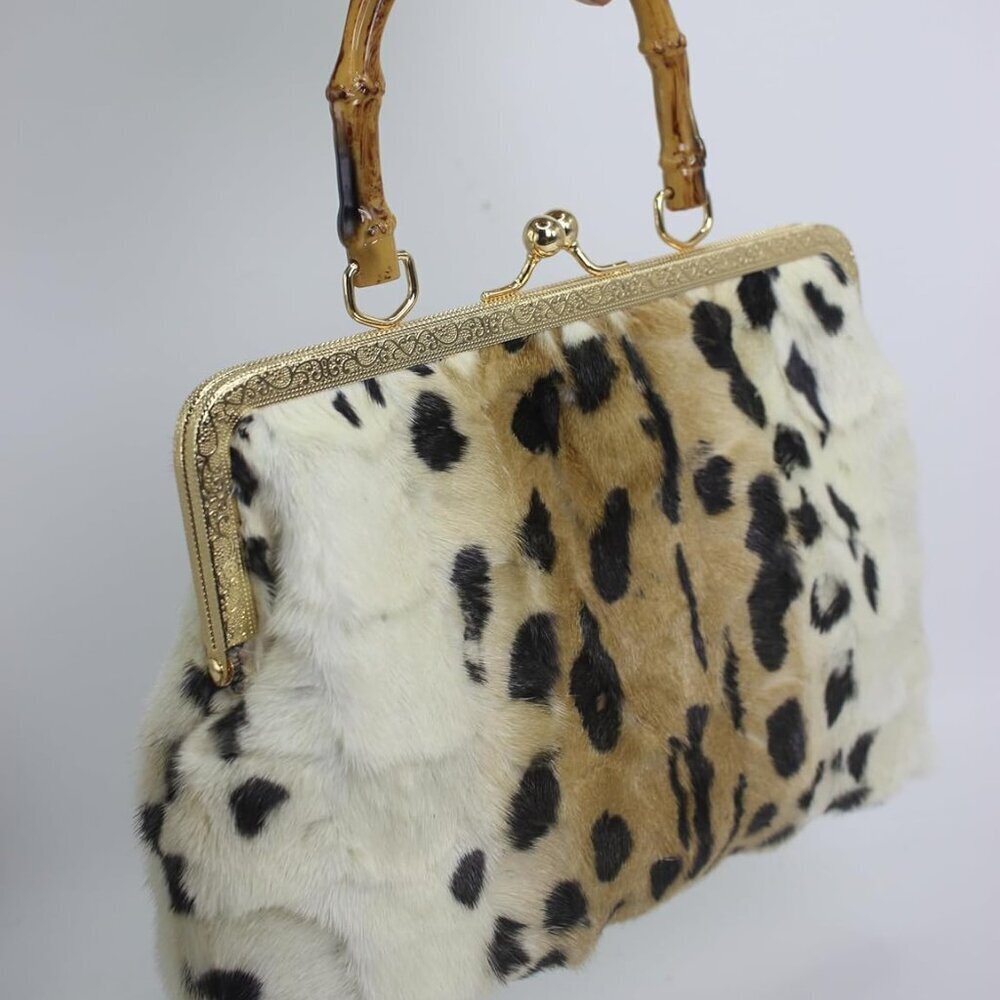 Women's Mink Fur Clutch Animal Print Mini Handbag with Kisslock Closure - Picture 8 of 9